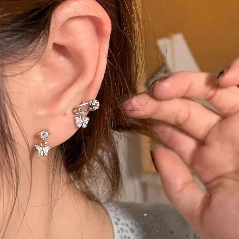 Dazzling Titaniums Steel Ear Climber Butterfly Stud With Safety Pin Cartilage Piercing Earring Handmade Body Jewelry