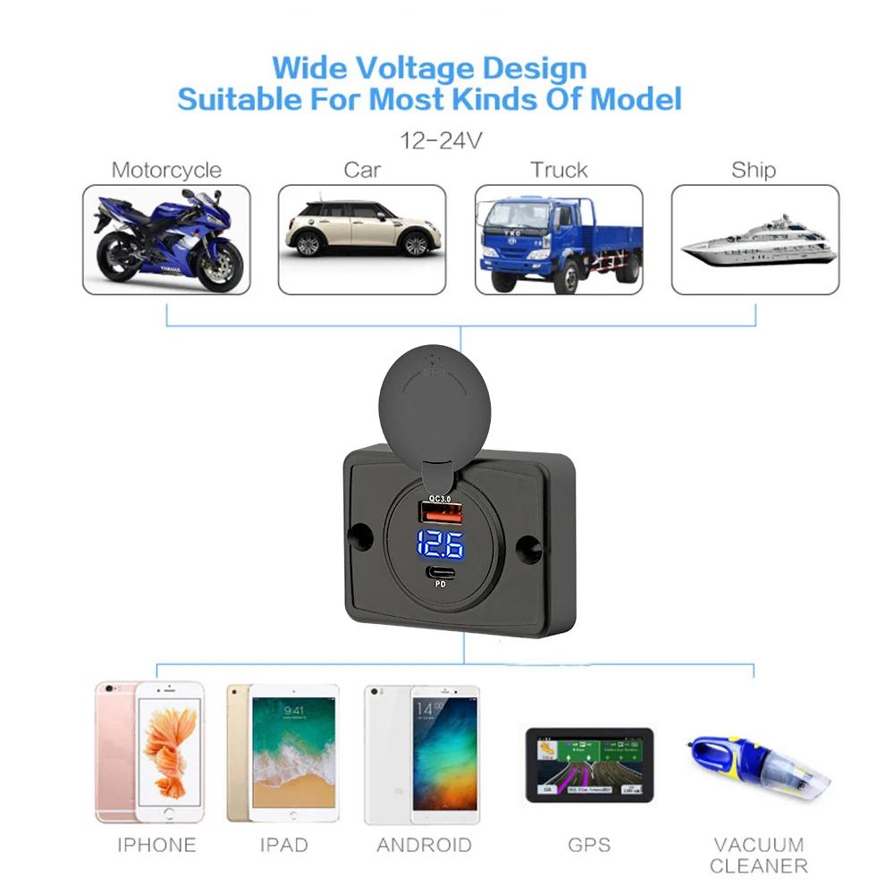 Quick Charge PD30W+QC3.0 12V/24V Fast Charge Outlet Power Adapter with Sliding Cap 12-24V Car USB Port Charger for Car Bus RV