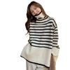 Striped turtleneck knitted sweater contrasting color turtleneck pullover sweater design sense loose versatile knitted top women