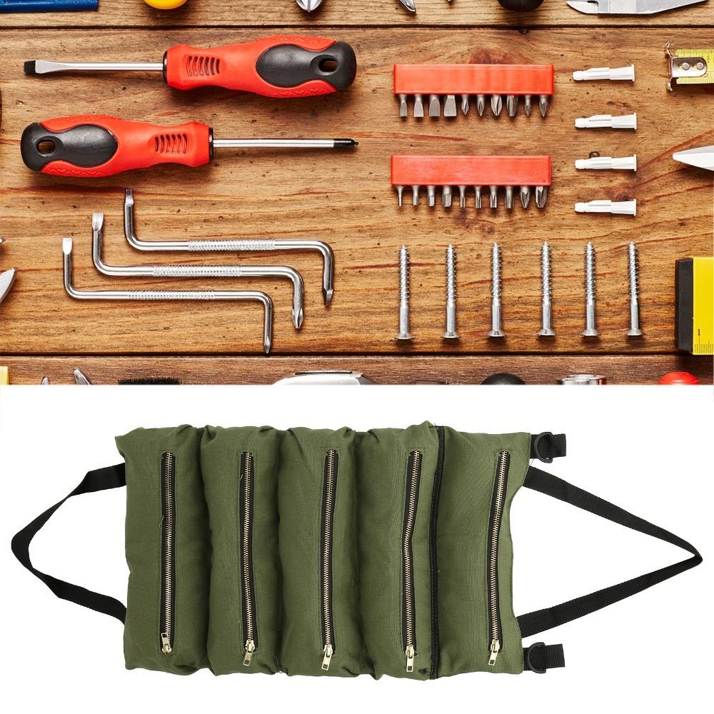 

Canvas Tool Roll Up Pouch Heavy-Duty Wrench Tool Roll Durable Tool Organizer Car Back Seat зелёный