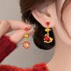 Red Enamel Rhinestone Horse Asymmetrical Earrings - Luxurious High-End Feel