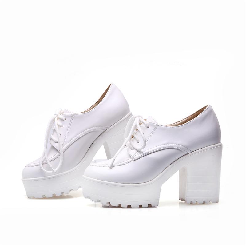 Classic Lace-up Ankle Boots For Women Red White Punk Heels Platform Euro Style Women's Shoes Autumn Spring High Heels Pump Shoes