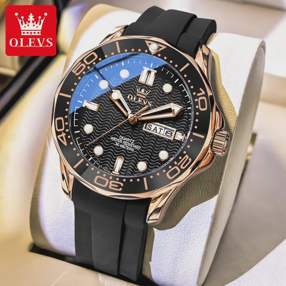 OLEVS Fashion Quartz Watch For Men Business Mens Watches Military Silicone Sports Waterproof Week Date Watch