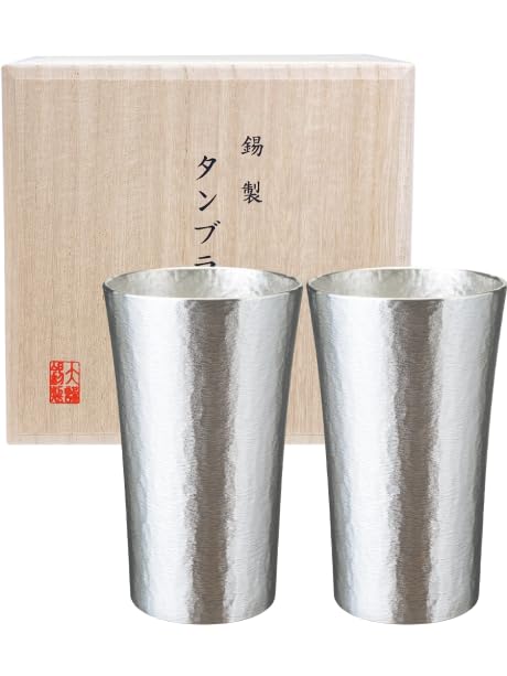 Osakasuzuki Tumbler Pair Set (Large Size) - Made of Pure Tin, Made In Japan. A Perfect Gift for Father's Day, Weddings, or 60th Birthday Celebrations.