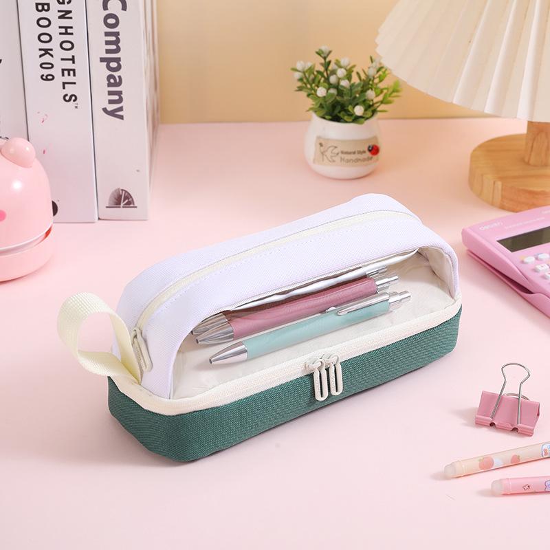 Large Capacity Multi-Layer Pencil Case with Transparent Mesh - Square and Round Design for Middle School Students