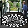 3D Illusion Vortex Carpet: Black & White Grid Round Floor Mat