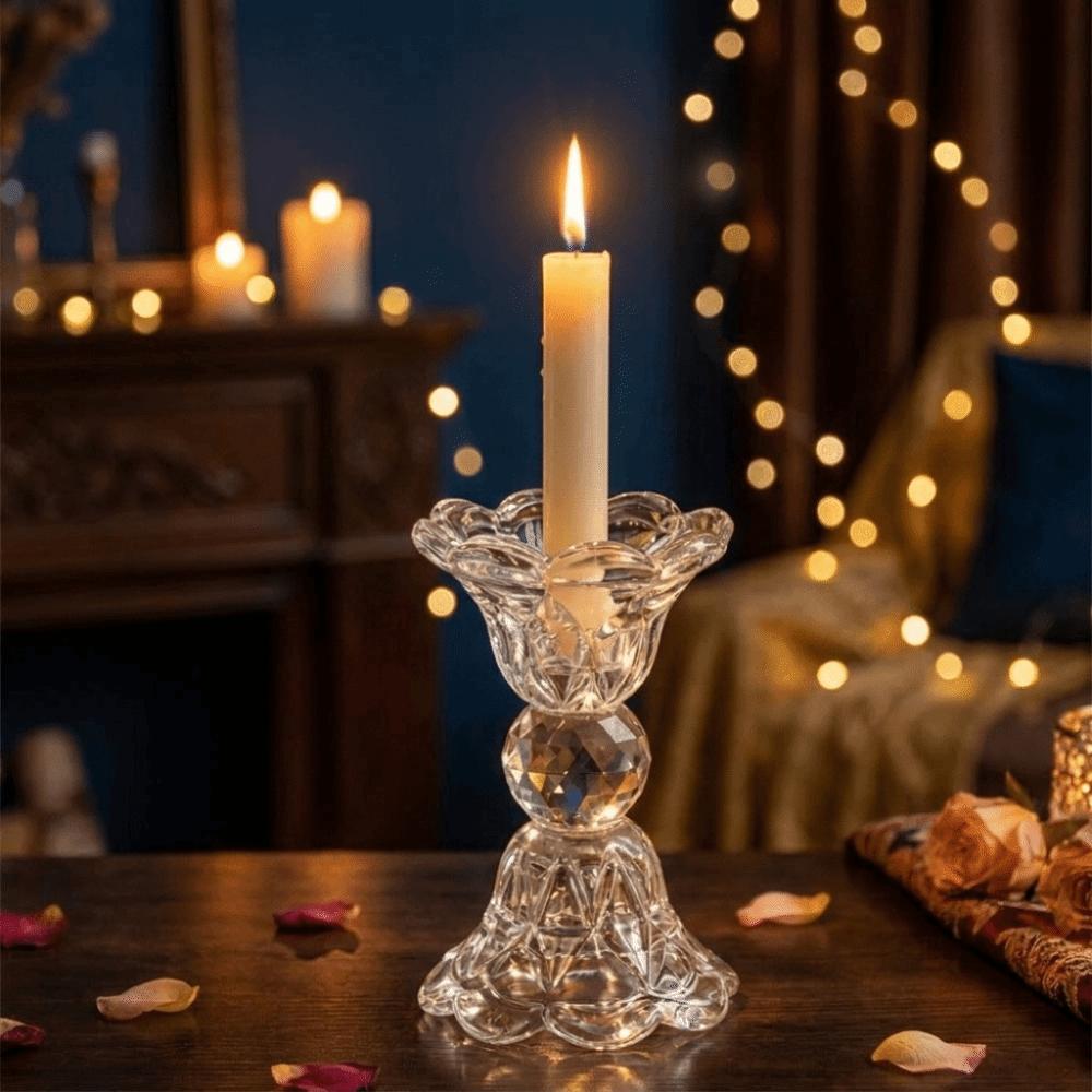 High Footed French Transparent Candle Holder Vintage Tabletop Candle Holder Dining Room