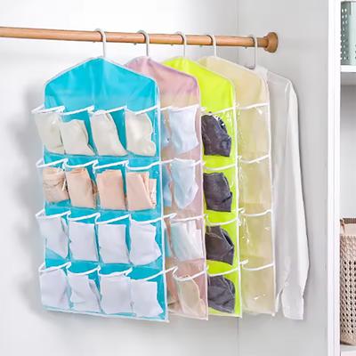 1PC 16 Grid Wall-mounted Clothes Organizer Fabric Closet Bag Storage Rack Mesh Pocket Clear Hanging Over The Wardrobe