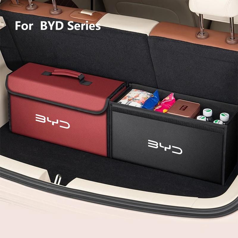 Car Leather Trunk Storage Box Foldable Carbon Fiber For BYD Atto 3 Dolphin Seal Tang Song DMI Organizer Bag Interior Accessories