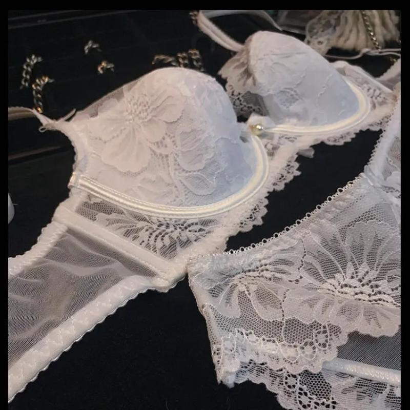 Ladies Summer Violet Lingerie French Thin Cup Push Up Bra Set Sexy Lace Flowers Embroidery Women Underwear Bra Briefs Set