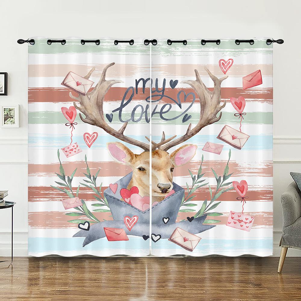 Curtains Animal Deer Curtains Bedroom Living Room Blackout Curtain Perforated