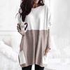 Hauts pour femmes, col rond, manches longues, blocs de couleurs, pulls avec poches, coupe ample, mi-longue, vêtements quotidiens