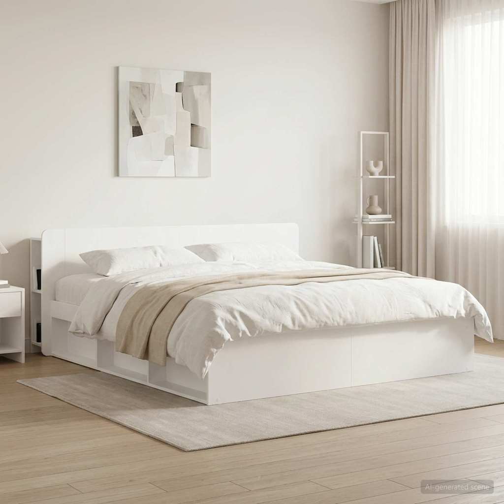 Headboard Cabinet with Storage White Wood Based Material
