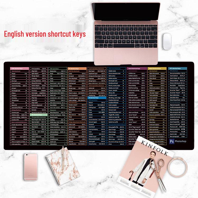 English Edition Large Quick Keys Mouse Pad with Stitched Edges - Custom Heat Transfer Design for Office Desks