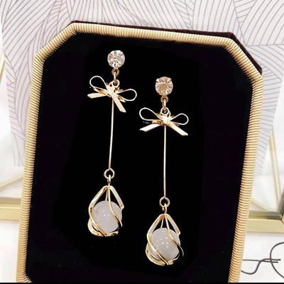 Bowknot Long Tassel Crystal Opal Pendant Earring for Women Sweet Gift Simple Geometry Temperament Creative Jewelry Accessory