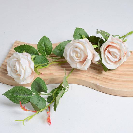 Artificial Rose Flower 3 Heads Full Blooming Fake Silk Roses Bouquet with Stem for DIY Vase Home Wedding Party Centerpiece