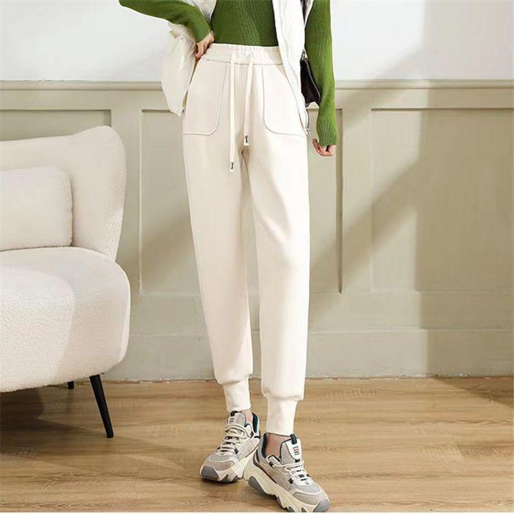 2026 Fall Winter Double-sided Velvet Windproof Outdoor Sports Pants Women's Loose Bunched Feet Large Pockets Padded High-waisted Thermal Sweatpants