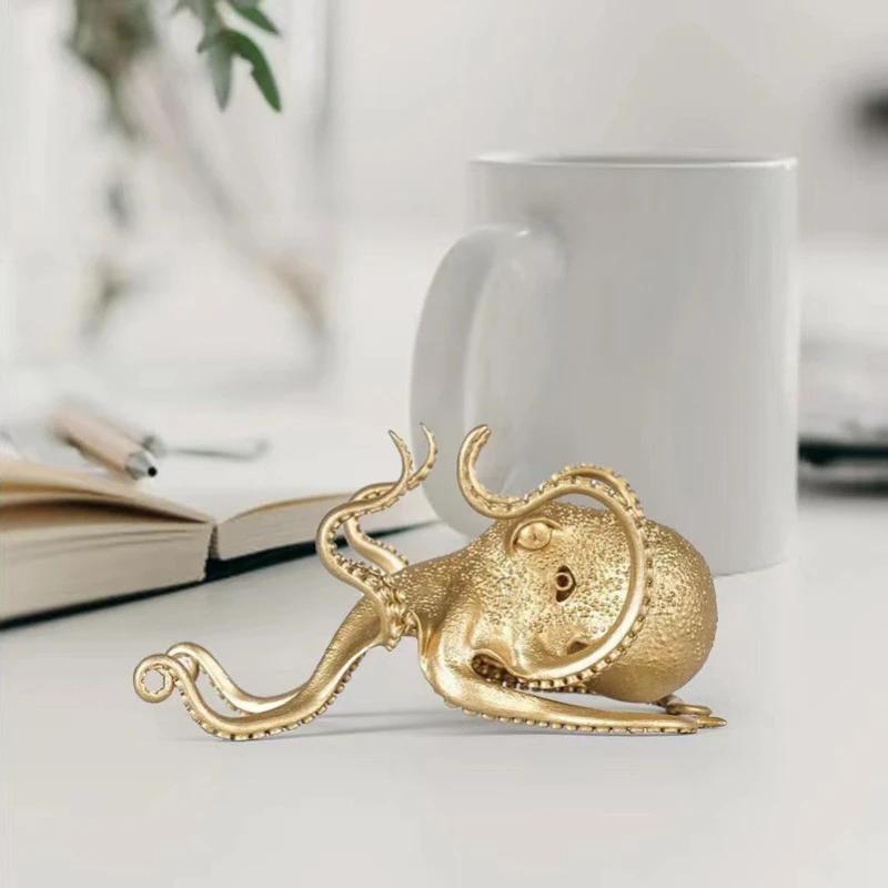 Creative Octopus Mobile Phone Stand Gold Octopus Decorative Ornament Pen Holder