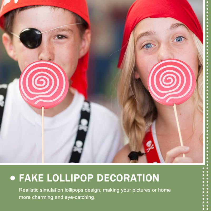 Amosfun 2pcs Fake Lollipop Giant Swirl Candy Props Tea Party Weddings Anniversary Party Decoration Photo Booth Props 11.81 X 5.11 Inches