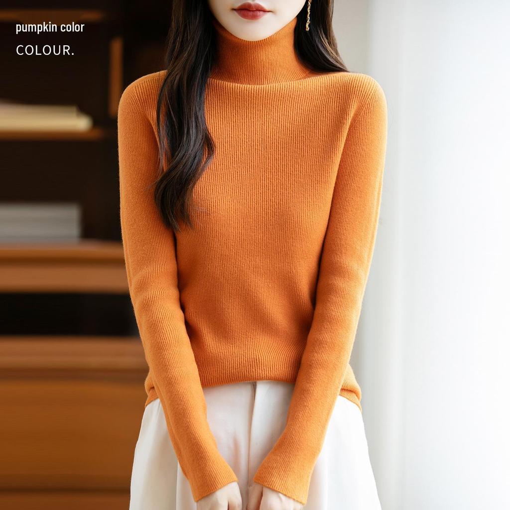 Women's Striped Wool High-Neck Sweater – Knitted Autumn/Winter Pullover Top