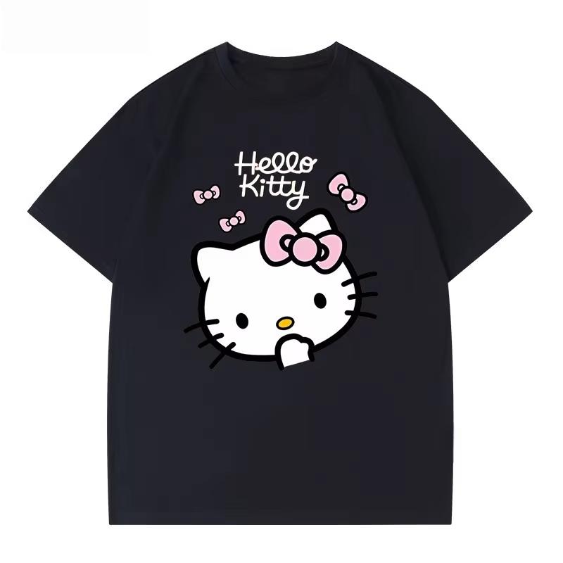 

2026 Summer HelloKitty Cartoon Graphic Tee Casual Short Sleeve Cotton Tops for Adults Kids Lovely Kawaii Streetwear Style S