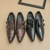 Men Printing Monks Loafers Shoes Wedding Party Shoes Black Formal Business Leather Dress Prom Heel Shoes Plus Size