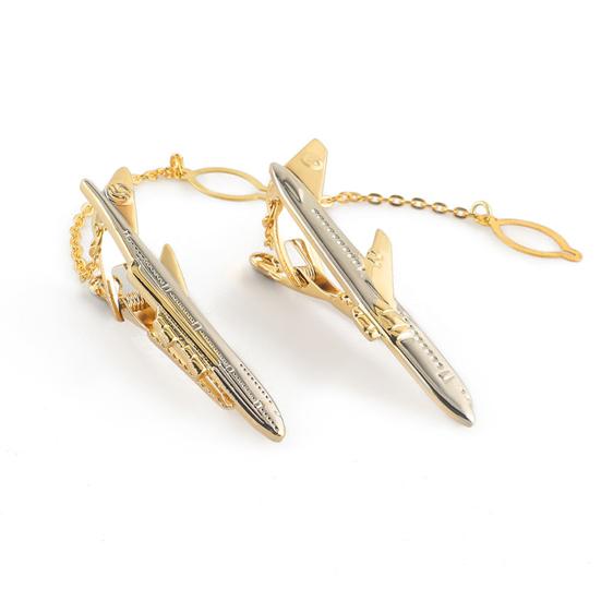 Men Tie Clip Golden Airplane Chain Styling Lapel Pin Detachable Design Practical Tie Tack Commuting Wear Accessory
