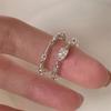 Korean version chain square diamond ring feeling stacked plain ring index finger ring ins wind opening ring