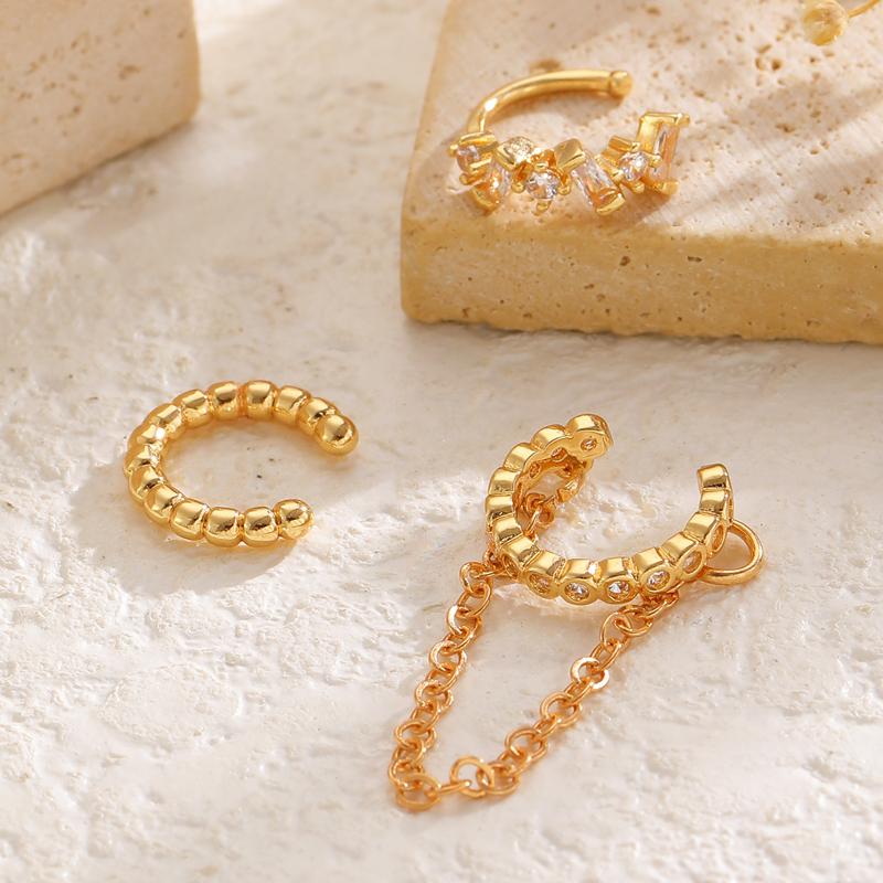 3Pcs Simple Metal Wave Zircon Earrings Set for Women Exquisite Beaded Ear Cuff Chain Tassel Earrings Punk Versatile Zircon Gift
