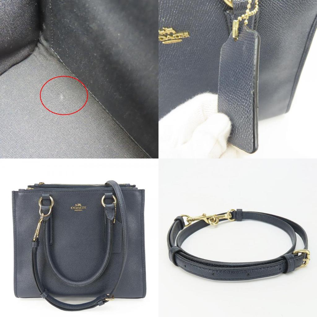 Used COACH Handbag Crosby Carryall F14928 leather Navy 2WAYShoulder