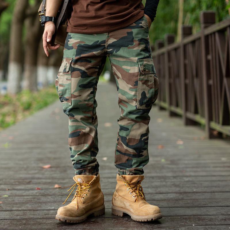 Men's Heavyweight Cotton Camo Jogger Pants - Loose, Multi-Pocket, for Autumn.