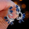Cute Female Crystal White Blue Zircon Stone Leaf Flower Stud Earrings Vintage Silver Color Party Wedding  For Women