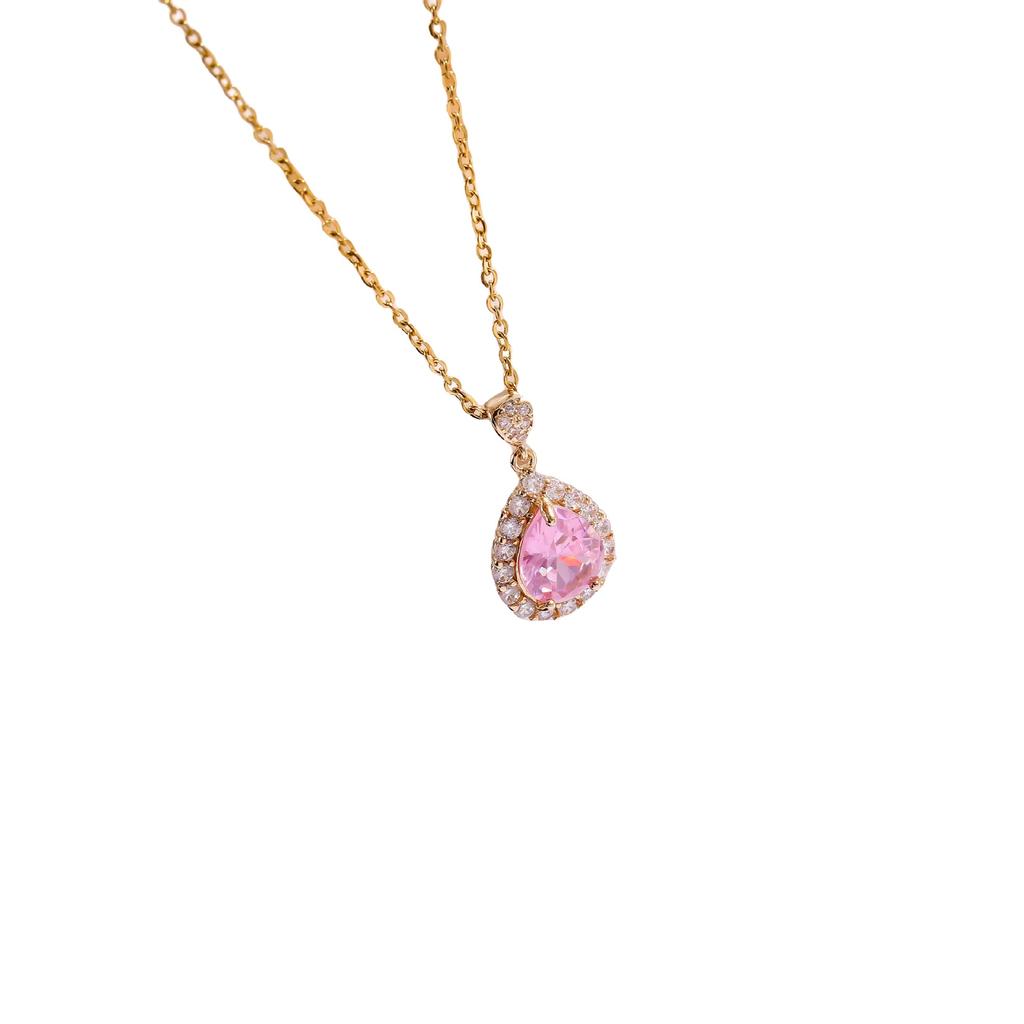 Colorful Zircon Water Drop Pendant Necklaces for Women Girls Stainless Steel Chain Simple Trendy Jewelry Accessories Gifts