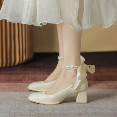 Zapatos de dama de boda tiras de boda y vestido de boda tacones altos novia tiras gruesas zapatos de maternidad moda beige palabra