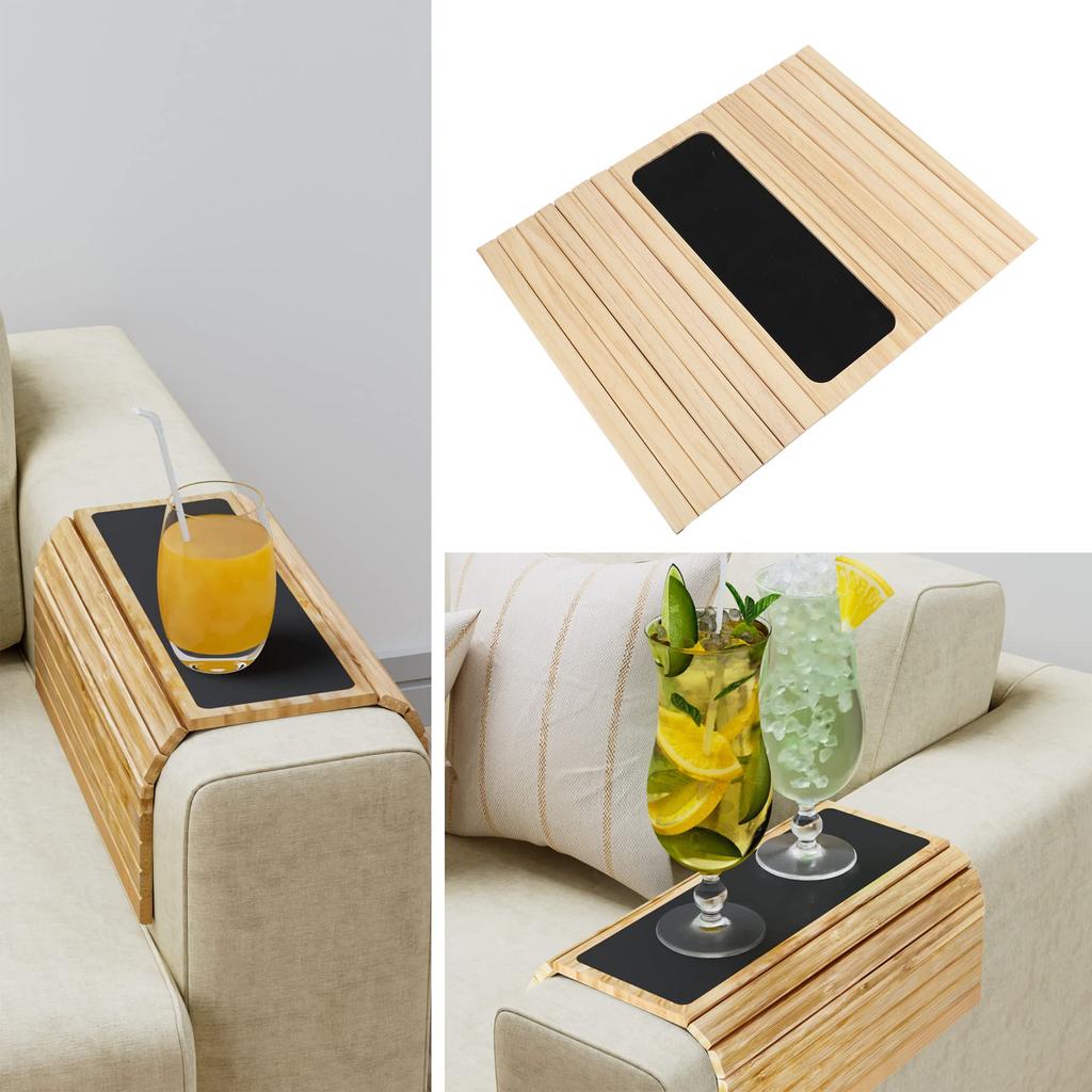 Couch Armrest Tray, Wood Arm Table for Snacks with EVA Pad, Sofa Arm Tray Holder for Coffee Drinks Phone Remote Snacks, Armrest Table for Family Frien