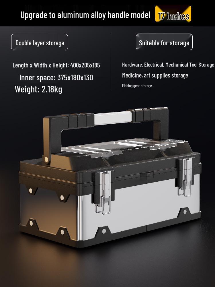 Three-Layer Folding Industrial Grade Stainless Steel Multifunctional Toolbox for Home & Vehicle