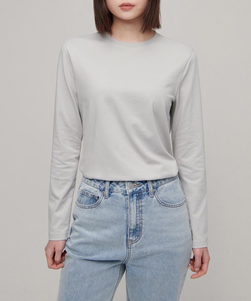 MUSINSA STANDARD WOMAN Women'S Flexible Crew Neck Long Sleeve T-Shirt [Light Grey]