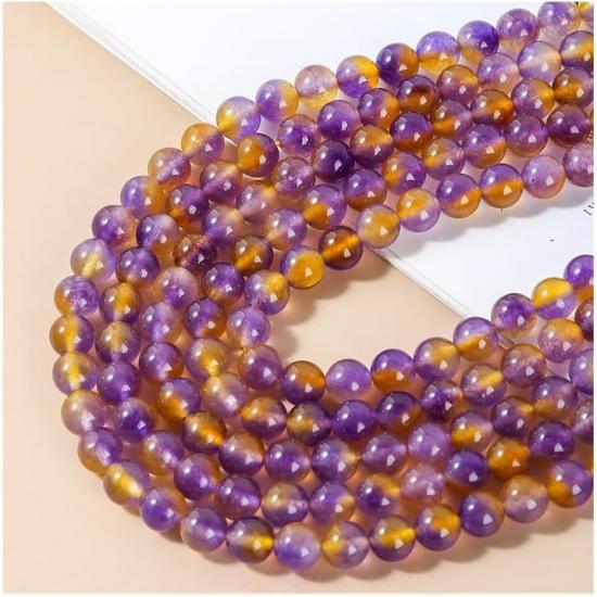 Natural Stone Ametrines Purple Yellow Crystal Stone Round Beads Spacer Beads for Jewelry Making 6-10mm DIY Bracelets Jewelley 15inch 39cm Beadwork