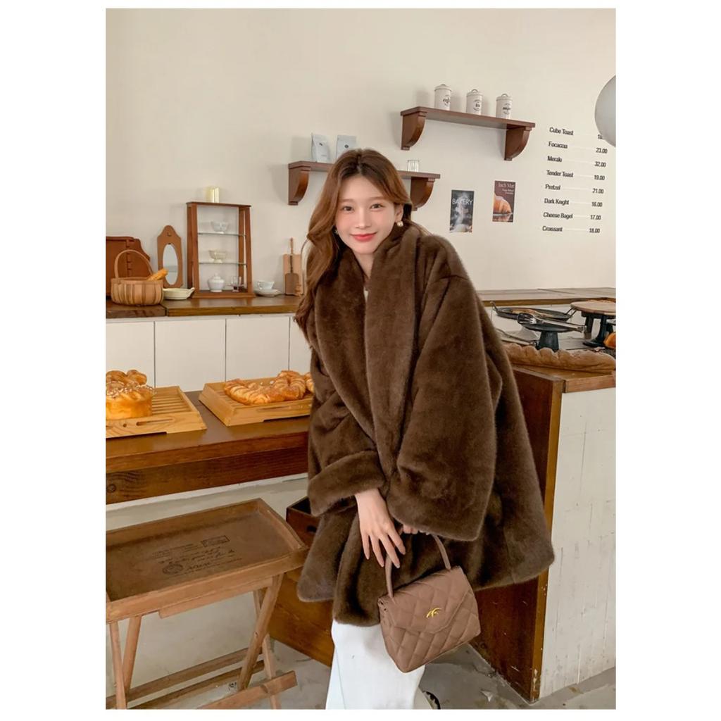 VAYLA Winter Neu Damen Jacke mit lockigen Ärmeln und Pelzmodischer Schalkragen Dicke Langarmjacke