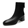 Short boots women's high heel thick heel new boots soft leather white French square head autumn and winter velvet medium tube thin boots