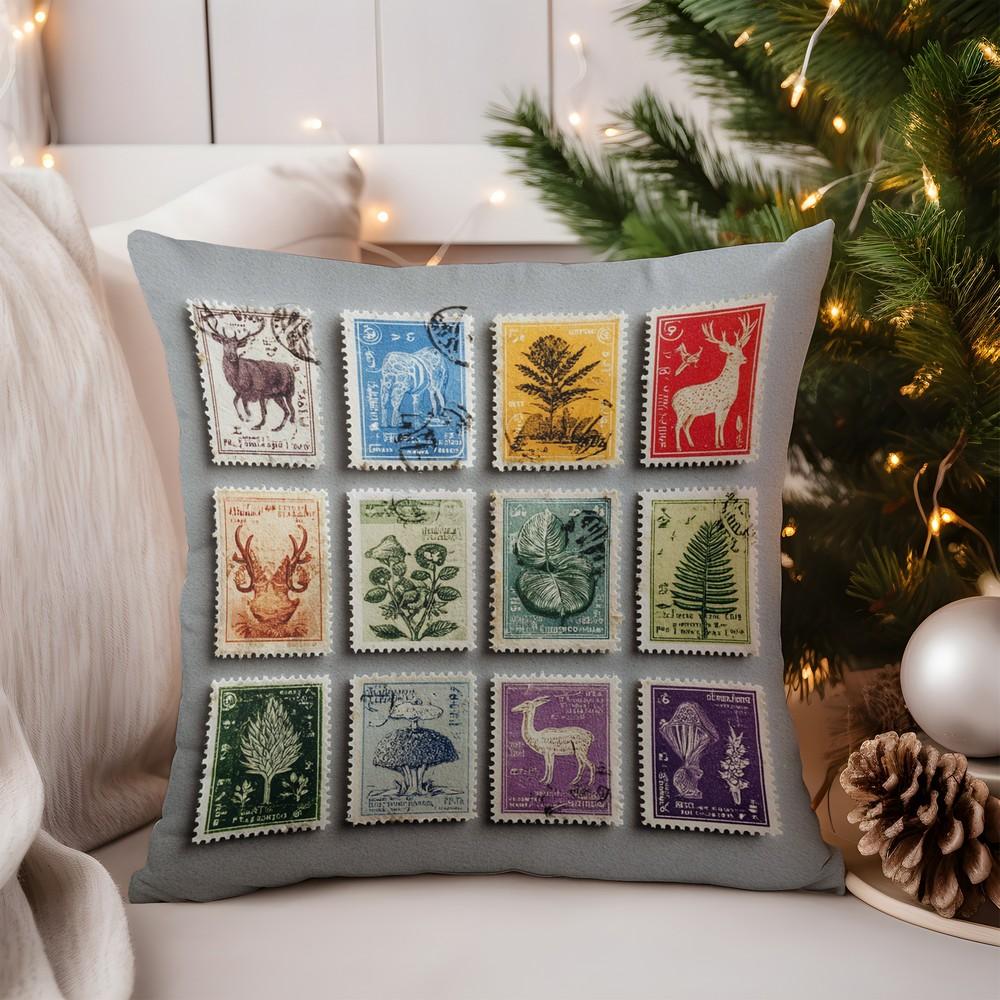 Home Decor Cozy Christmas Icons Printed Pillow Cover Pattern Cushion Cover Suitable for Sofa Bedroom Car Pillow Cover