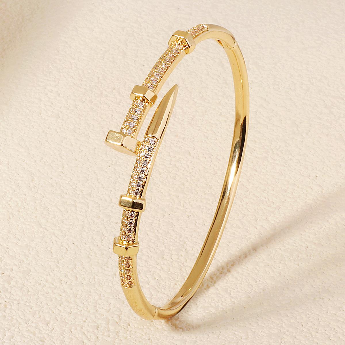 Classic Copper-Inlaid Zircon Open Bangle for Women Fashion Handmade For Stud Bracelet Daily Jewelry Accessories As Gifts