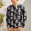Men's Fashion Printed V-Neck Casual Long-Sleeved T-Shirt Bottoming Shirt Top