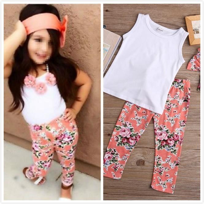 Adorable Toddler Girls Kids Floral Tops Pants Trousers Headband 3pcs Outfits Set Clothes