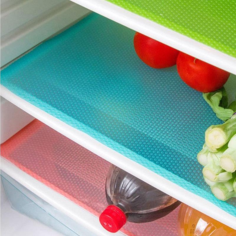 4PCS Reusable Refrigerator Liner Washable Fridge Mat Drawer Placemat Cabinet Shelf Cover Waterproof Pad