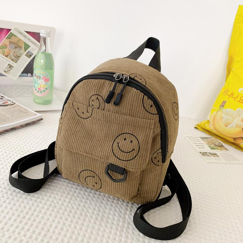Smiley Face Cotton Backpack for Women, Soft Wavy Quilted Shoulder Bag with Handle, Street Style Casual Daypack