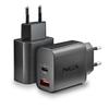 NGS ERA 30W BLACK:GaN Chargeur Mural Universel 30W Avec 2 Ports : USB-C + USB-A. Chargement Rapide Et Sûr. Grande Compatibilité. Cha