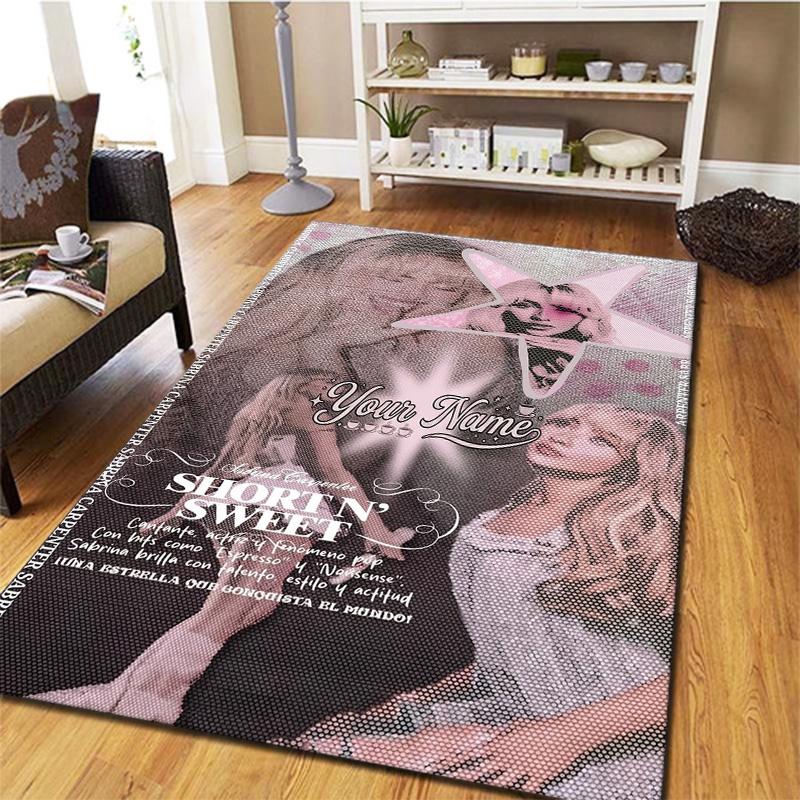 Sabrina Carpenter Fan Art Brugerdefineret Navn Tæppe til Stue Soveværelse Hjem Sofa Dekoration Børns Leg Skridsikker Gulvmåtte