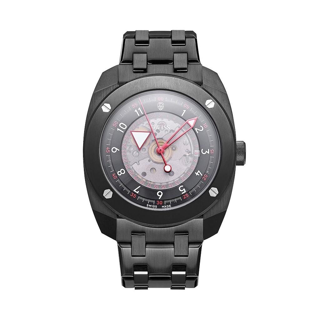 

DWISS R2 Плавающий дисплей часов Браслет из нержавеющей стали Черный скелетонированный циферблат Автоматические R2-BB-BRACELET 100M Мужские часы чёрный