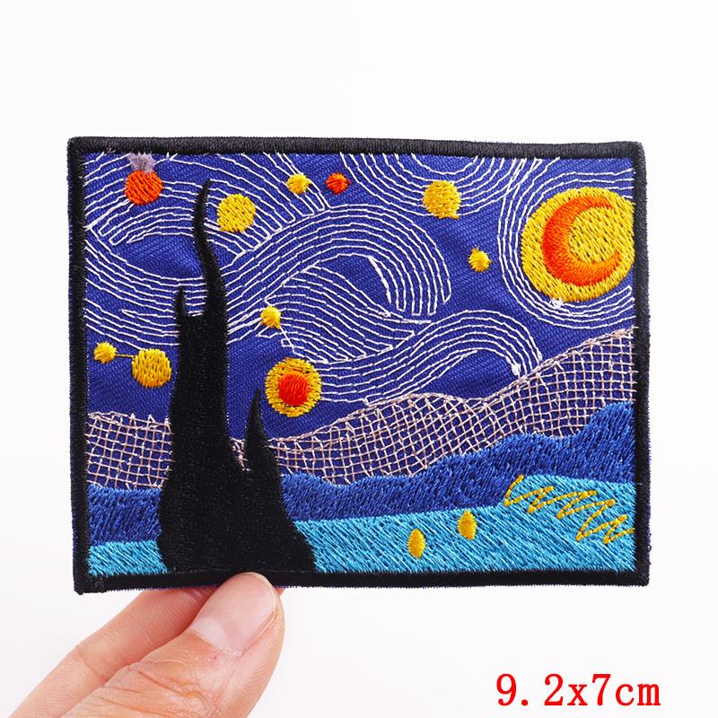 Abenteuer / Van Gogh Aufnäher Bergabenteuer Camping Gestickte Aufnäher Aufbügel-Aufnäher Für Kleidung Kamera Aufnäher Aufnähen Abzeichen DIY